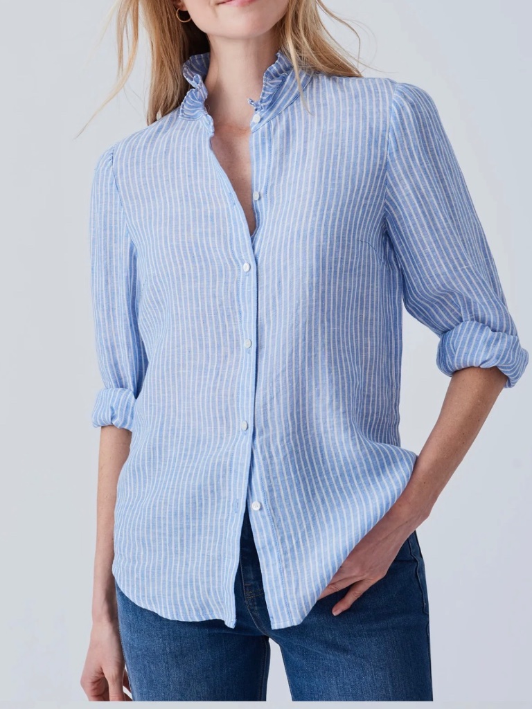 J. Mclaughlin Julian Ruffle Collar Linen Shirt M